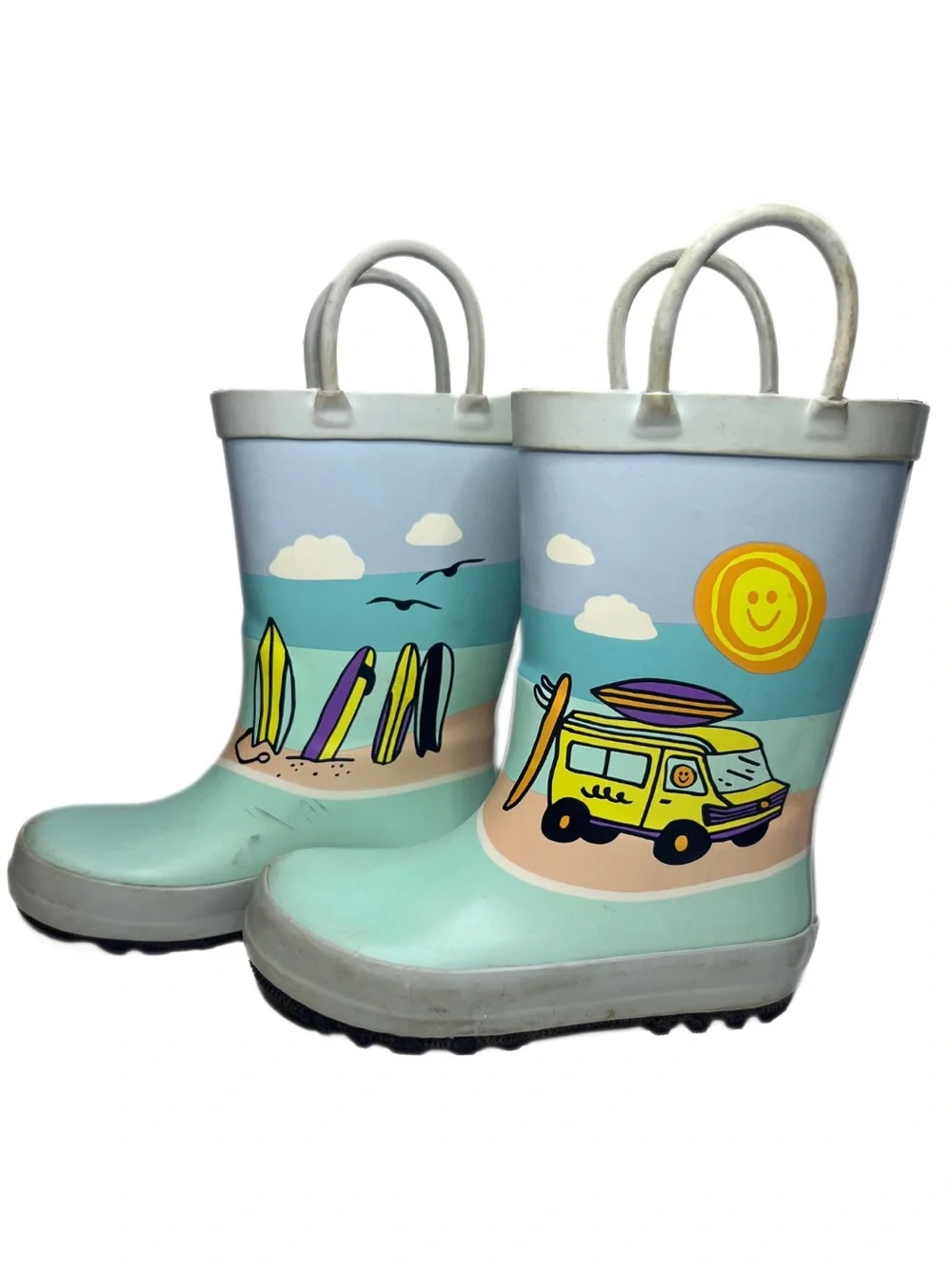 Cat & Jack Beach Surf Van Rain Boots Kids Size 8 Waterproof Rubber Easy Pull On